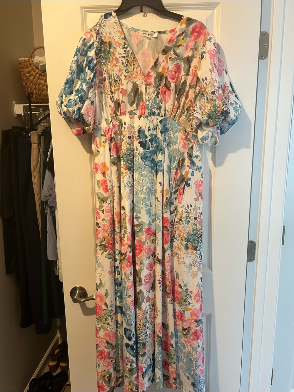 Floral V-Neck Maxi Dress in Multi-Color